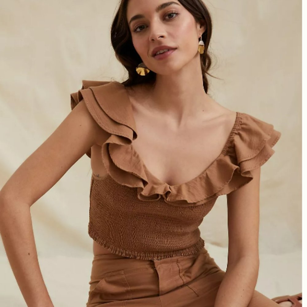Maeve Tan Ruffled Blouse